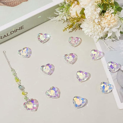 1 Box 12Pcs 1.06 Inch Crystal Heart Prism Suncatcher Glass Heart Ornament Small Clear AB Lamp Prisms Charms Bulk Rainbow Maker Suncatchers for Windows Room Garden Wedding Decoration Pendant