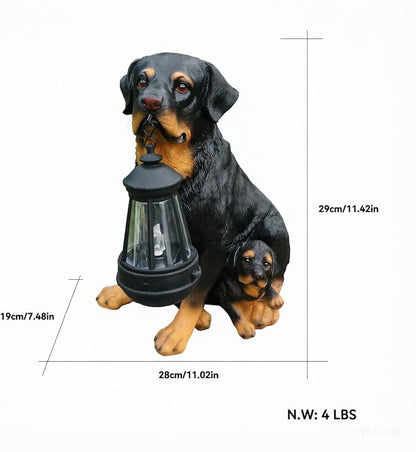 Outdoor rottweiler Dog Statue with Interchangeable Welcome sign and Detachable Garden Dog Sculpture Décor Garden Statue Outdoor Dog statue Solar Lights Statue Outdoor Garden Decor Yard Decorations