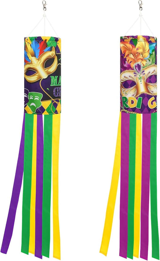 NOVWANG 2 Pieces Mardi Gras Wind Sock, 40 Inch Wind Socks Mardi Gras Outdoor Decorations Purple Green Yellow Holiday Windsock Flags for Yard Garden Home Party Hanging Decor