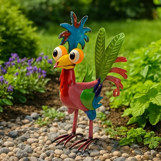 8'' Metal Rooster Garden Decor – Chicken Statues Sculpture, Outdoor Animal Ornaments Yard Art for Backyard Patio Lawn Home Kitchen Decor Outside Decorations, Wacky Decor Gifts for Chicken Lovers