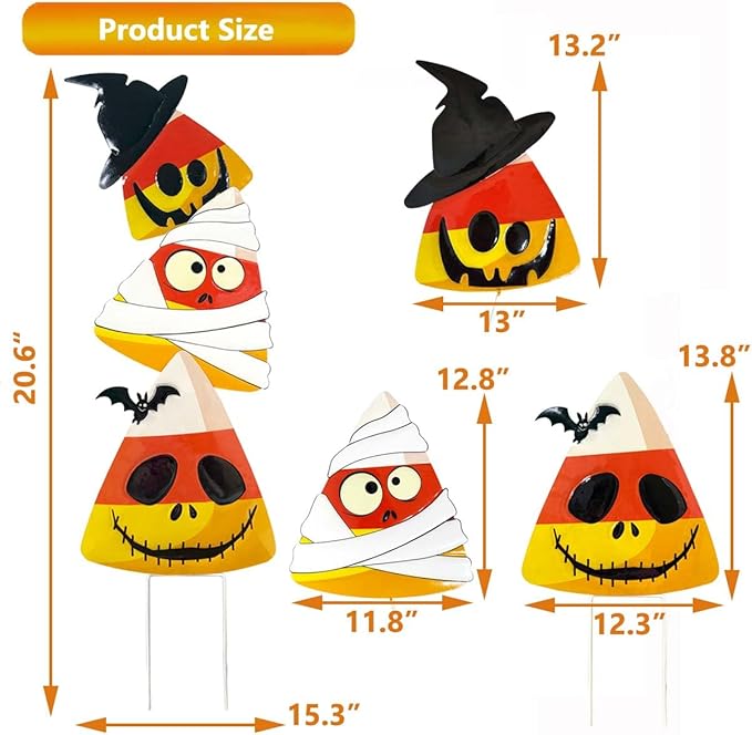 3 Packs Halloween Garden Stakes, Stacked Metal Candy Corn Lawn Decor, Halloween Decorative 3D Yard Signs Stake for Outdoor Front Garden Pathway Decorations