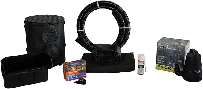 HALF OFF PONDS Savio Pond Free 3300 Waterfall Kit, with 10 ft by 10 ft PVC Liner and 3,300 GPH Manta Series Submersible Pump - PVCPSS6