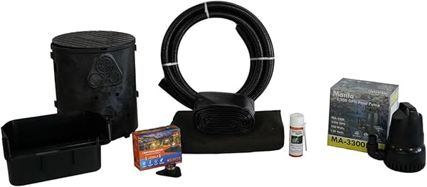HALF OFF PONDS Savio Pond Free 3300 Waterfall Kit, with 10 ft by 10 ft PVC Liner and 3,300 GPH Manta Series Submersible Pump - PVCPSS6