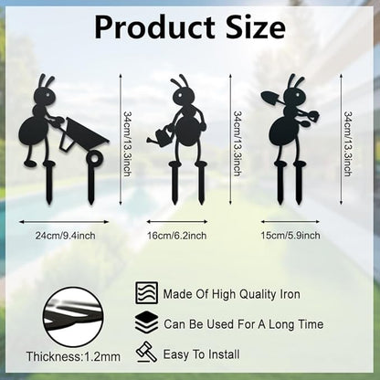 WADORN 3Pcs Ant Metal Decorative Garden Stakes, Working Farm Ant Silhouette Metal Outdoor Statues Animals Garden Ornament Gifts Black Yard Art Decoration for Outdoor Backyard Patio Lawn Walkways