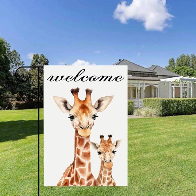 Gkyygk Welcome Giraffe Garden Flag 12 x 18 Inch Double Sided Welcome Banners Farmhouse Holiday Outside Decor Burlap Yard Flag