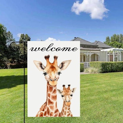Gkyygk Welcome Giraffe Garden Flag 12 x 18 Inch Double Sided Welcome Banners Farmhouse Holiday Outside Decor Burlap Yard Flag