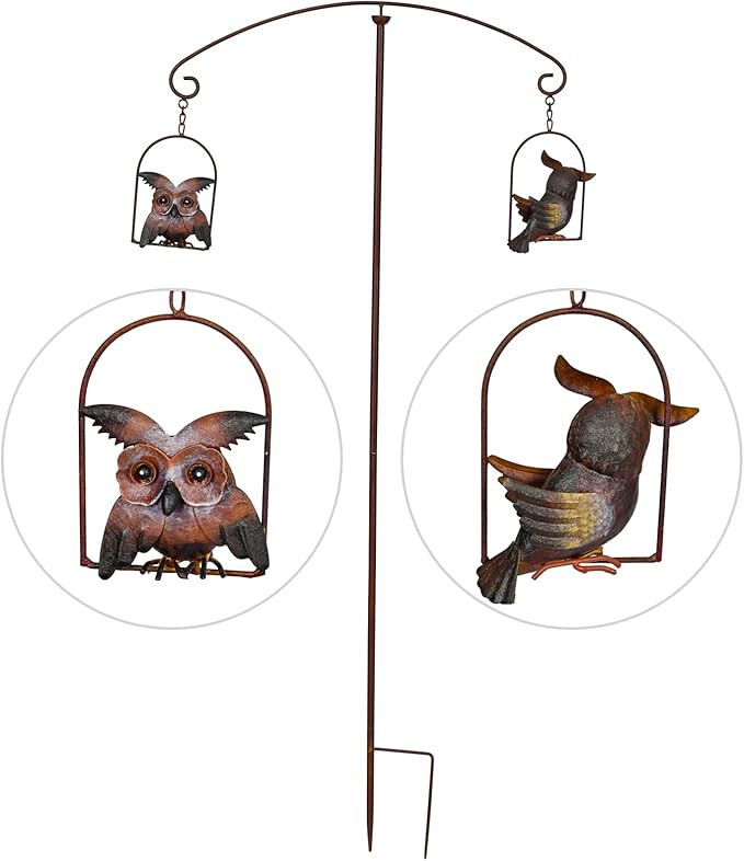 Metal Owls Seesaw Balancer Garden Deorative Stake 45", Yard Balancing Art Sway Up and Down Once Wind Blows, Give to Owl Bird Animal Lovers Family Friends as Out Space Grassland Decoration