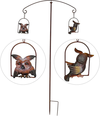 Metal Owls Seesaw Balancer Garden Deorative Stake 45", Yard Balancing Art Sway Up and Down Once Wind Blows, Give to Owl Bird Animal Lovers Family Friends as Out Space Grassland Decoration