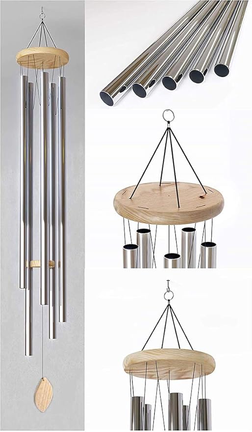 5' Big Extra Large 57" Wind Chime Deep Tone Tuned Resonant Bass Sound Church Windchime Outdoor Unique Memorial Sympathy-Garden Hanging Decorations Yard Bells, Silver