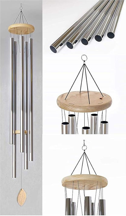 5' Big Extra Large 57" Wind Chime Deep Tone Tuned Resonant Bass Sound Church Windchime Outdoor Unique Memorial Sympathy-Garden Hanging Decorations Yard Bells, Silver