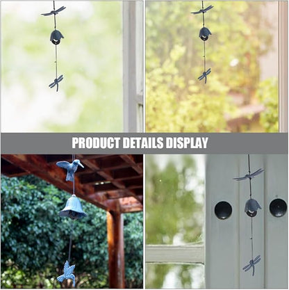 Milisten 2pcs Vintage Iron Wind Chime Japanese Hanging Decor for and Patio Design Unique Hummingbird and Dragonfly Shapes Elegant Outdoor Ornament