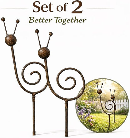 Rustic Metal Snail Garden Stakes Set of 2, 34.6" Outdoor Yard Art, Farmhouse Lawn Decor, Whimsical Iron Spiral Sculpture for Garden, Patio, Flower Bed Decoration