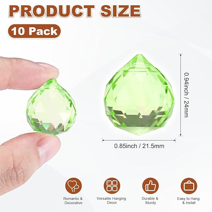 M METERXITY 10-Pack Crystal Ball Prisms, 24mm/0.94 Inch Chandelier Pendant Maker Hanging Crystals Chandelier Prisms for Home/Windows/Garden/DIY Decoration[Apple Green]