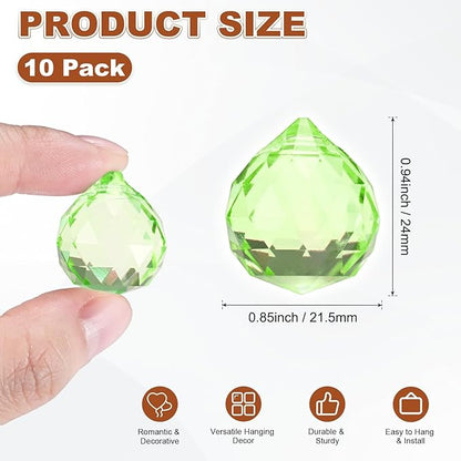 M METERXITY 10-Pack Crystal Ball Prisms, 24mm/0.94 Inch Chandelier Pendant Maker Hanging Crystals Chandelier Prisms for Home/Windows/Garden/DIY Decoration[Apple Green]