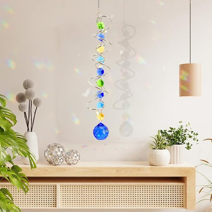 Crystal Suncatchers Decorative Sun Catchers Crystal Hanging Wind Spinners with Blue Prism Ball Rainbow Maker Suncatchers for Windows Hanging Outdoor Indoor Home Garden Decoration Gifts for Girl