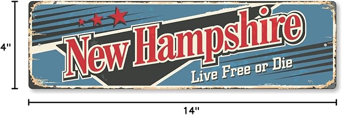 SmartSign 4 x 14 inch New Hampshire State Vintage Metal Sign “Live Free Or Die”, 40 mil Rustproof Aluminum with Clear Overcoat, Retro Wall Décor, Multicolor, Made in USA