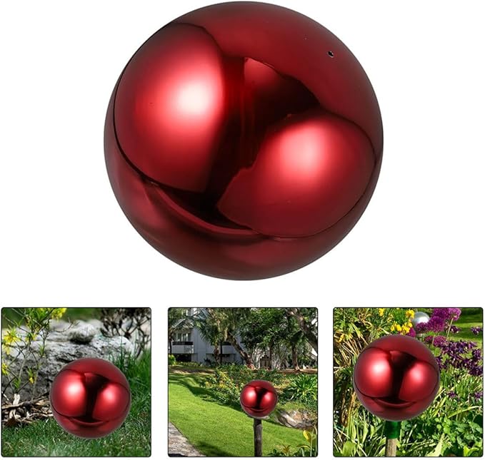 ARTIBETTER Stainless Steel Gazing Globe Mirror Ball 120mm Reflective Garden Sphere Outdoor Patio Decoration Polished Red Metal Sculpture