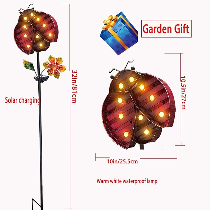 Solar Garden Decor Lights,Outdoor Garden Stakes Waterproof Beetle Lights Gifts for Women Mum and Metal Bird Decorative LED Lanterns for Yard, Patio(Beetle)