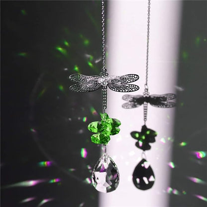 WEISIPU Crystal Suncatcher Prism - Dragonfly Suncatchers for Windows Hanging Rainbow Maker, Christmas Tree Decor, K9 Crystal Metal Ornament, Gifts (Green)