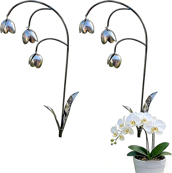 Metal Lily of The Valley Garden Sculpture,Handmade Metal Flower Garden Stake for Garden Decoration,Wrought Iron Lily of The Valley Sculpture for Patio, Pathway, Garden Decor Gift (2pc)