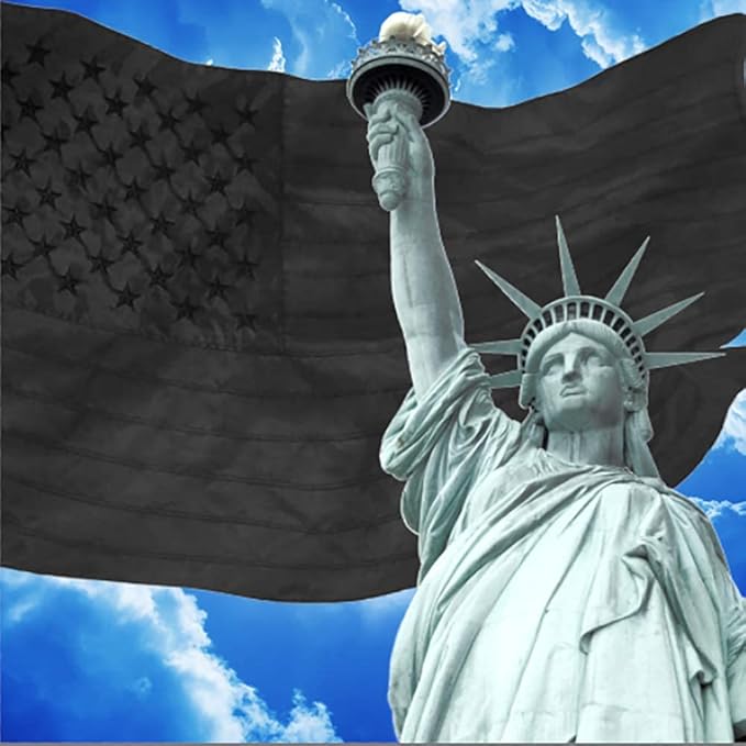 All Black American Flag 3x5 ft - Embroidered Stars,Heavy Duty Durable Nylon,Sewn Stripes,Brass Grommets,Perfect for Indoor/Outdoor Use Black US USA Flags.