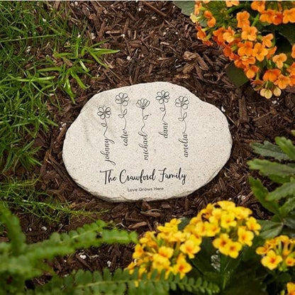 Personalization Universe Garden of Love Custom Garden Stone - Outdoor Decor with Names, Personalized Garden Gift and Decorations, Flower Design, Durable Polyresin, Mother's Day, Small 4.25" X 6"