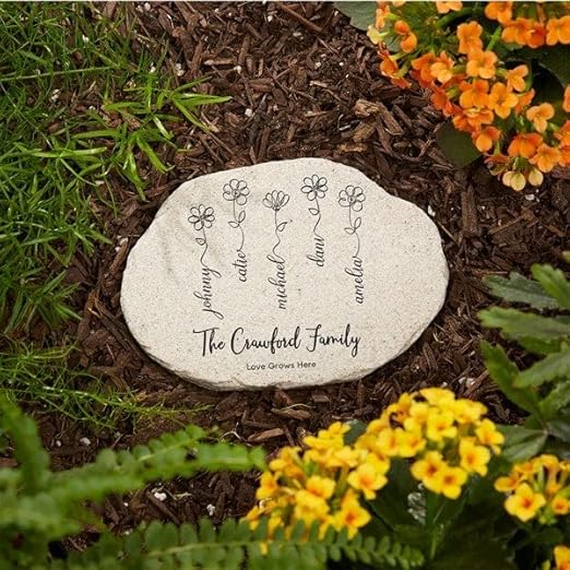 Personalization Universe Garden of Love Custom Garden Stone - Outdoor Decor with Names, Personalized Garden Gift and Decorations, Flower Design, Durable Polyresin, Mother's Day, Small 4.25" X 6"