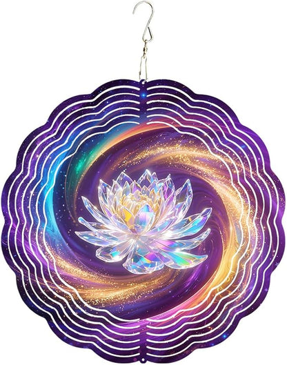10x10 Crystal Lotus Flower Spinning Wind Chime Rainbow Galaxy Wind Spinner Outdoor Garden Decor Crystal Chimes Mother's Day Housewarming Gift