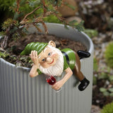Funny Garden Gnome Statue Flower Pot Hugger, Drinking Red Wine Gnome Figurine Resin Sculpture Outdoor Decor Patio Lawn Yard Fence Plant Pot Ornaments