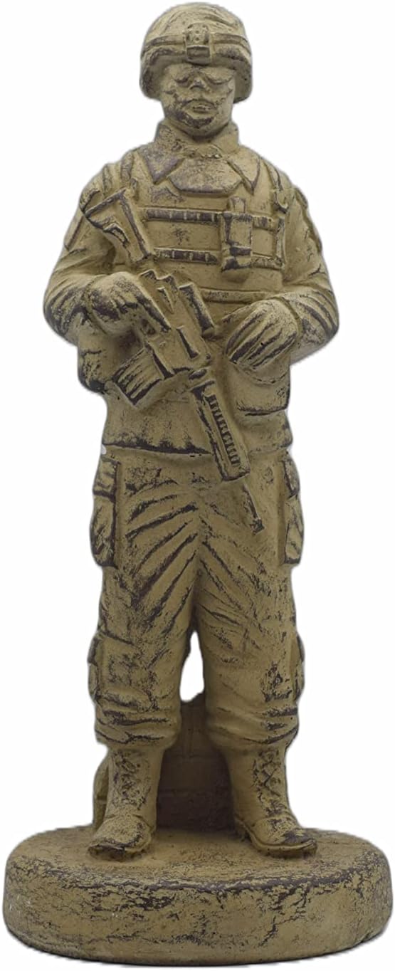 Solid Rock Stoneworks Small Standing Soldier 13in Tall Desert Sand Brown Color