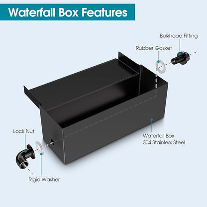 POPOSOAP Pond Waterfall Spillway with Pump Kit, 304 Stainless Steel Pond Waterfall Box, Pond Spillway with 9.8FT Corrugated Tubing for Garden Waterfall Water Features-8Inch-P42