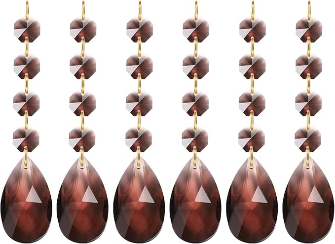 PATIKIL Teardrop Crystal Chandelier, 6 Pack 120mm Length Prisms Part Dark Brown