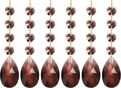 PATIKIL Teardrop Crystal Chandelier, 6 Pack 120mm Length Prisms Part Dark Brown