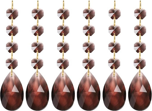 PATIKIL Teardrop Crystal Chandelier, 6 Pack 120mm Length Prisms Part Dark Brown