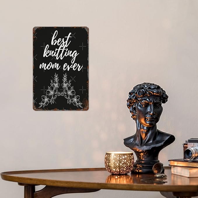 Retro Metal Tin Sign Copie De Best Knitg Mom Ever Funny Wall Decor for Home,Garden,Patio,Yard,Office,Vintage 8x12 Inches Room Decorations
