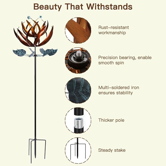 Pure Echo Wind Spinners for Yard and Garden, Wind Spinners Outdoor Large Metal, 84 inch Kinetic Wind Spinner & Wind Sculptures, Windmill Decor(Lotus)