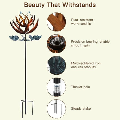 Pure Echo Wind Spinners for Yard and Garden, Wind Spinners Outdoor Large Metal, 84 inch Kinetic Wind Spinner & Wind Sculptures, Windmill Decor(Lotus)