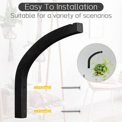 Juexica 4 Pcs Plant Hanger Wooden, 8 Inch Hanging Plant Hooks for Indoors and Outdoor, Wall Mounted Hanging Hook Brackets for Planters Lanterns Wind Chimes and Bird Feeders Patio Decor(Black)