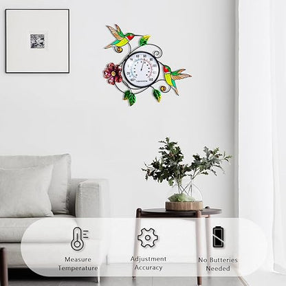 Hummingbird Outdoor Thermometer, 15" Indoor Wall Thermometers No Need Battery, Metal Decorative Thermometerfor for Home Patio Room