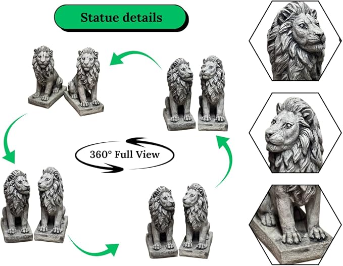 Lions Outdoor Sculpture Concrete Animals Statue Garden Painted Figure Yard Stone Decoration Front Door Entrance Figurines Pair of Lions on Pedestal Cement Gift