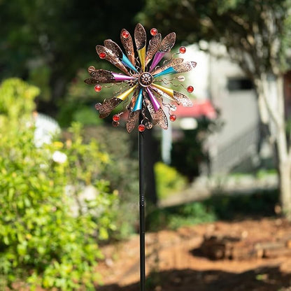 DREAMYSOUL Wind Spinners Outdoor, Copper Metal Kinetic Wind Sculptures with Gemstones, Wind Spinner for Garden Yard Lawn Patio Decor
