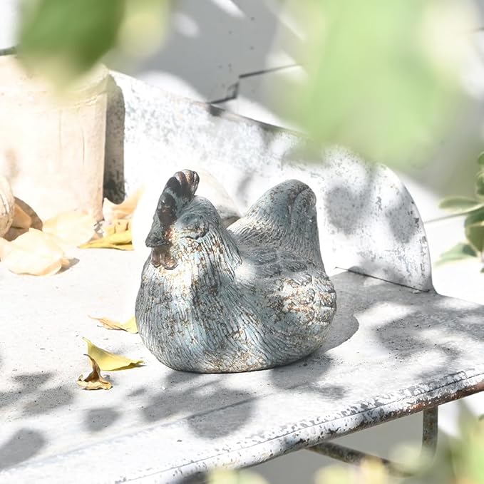 Chicken Figurine Chicken Kitchen Decor Cement Hen Figurine Rustic Hen Garden Statues Figurines Artwork for Outdoor, Backyard, Patio and Home Kitchen Decoration(Blue)