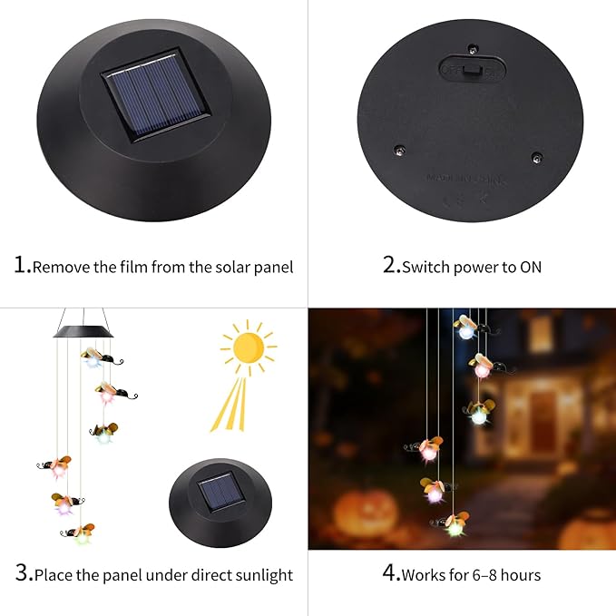 Solar Bee Wind Chimes for Outside Garden, Patio, Yard – Decor for Festivals/Birthday/Christmas, for Women Mom Home Garden Patio Decor