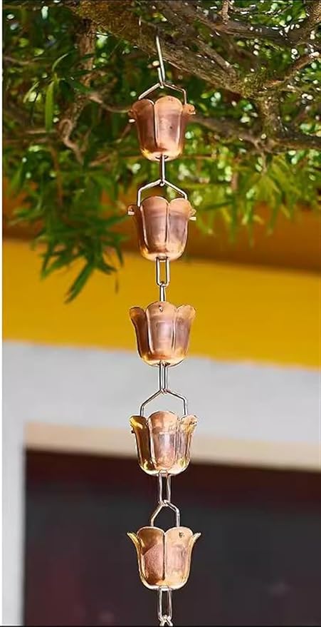 Pentagonal Rain Chain, Bell-Shaped Rain Chain for Gutter Downpipe, Garden Outdoor Decorative Rain Chain(Copper,3m/10ft)