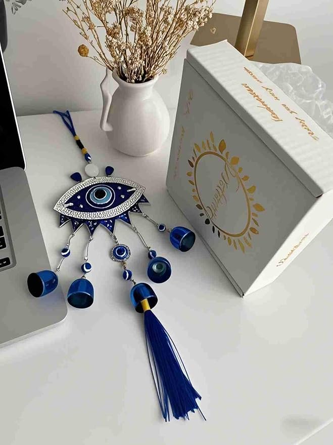 Creative Handmade Alloy Wind Chime Evil Eye Butterfly Sunflower Talisman Pendant Handmade Good Luck Charm, Car Kitchen Home Garden Patio Office (1pc Blue Eye)