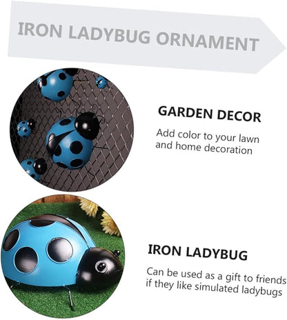 Holibanna 3pcs Simulation Ladybug Decorations for Garden Iron Art Ladybug Statues Outdoor Decor for Home Villa Courtyard Garden Ornaments