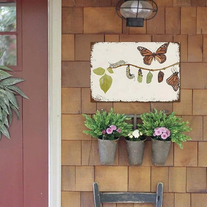 YOYI ART Butterfly Sign - Butterfly Metamorphosis Life Cycle, Vintage Metal Tin Sign for Bedroom, Garden, Girls Room, Outdoor, Patio Wall Art Decor, Gifts for Women Girls, 12 x 8 inch