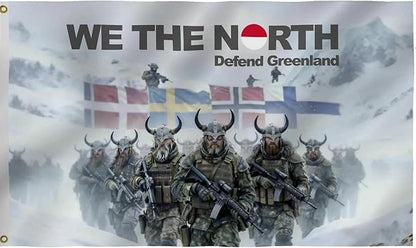 Defend Greenland Flag 5X8FT, Both Sides Printed, Men Women Banner,Vibrant Colors, Double Stitched with 2 Brass Grommets, Bar Garden Street Decoration, GYM, Office Decor,Indoor Outdoor Use,Gifts. (Defend, 5x8ft)