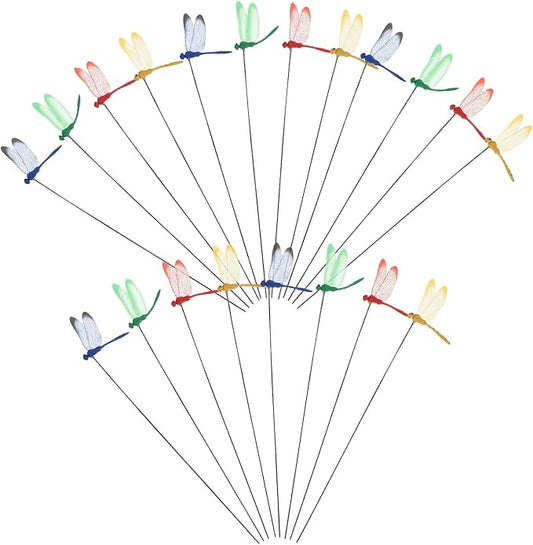 VILLCASE 20pcs Dragonfly Garden Stakes - 12 Inch Waterproof 3D Artificial Dragonflies on Metal Wire with Fluttering Spring - Colorful Plant Markers for Flower Pots, Outdoor Yard, Patio