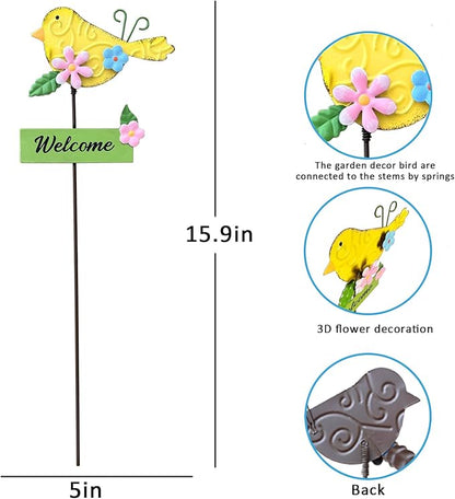 5Pack Metal Bird Decorative Garden Stakes,15.9 Inch Metal Garden Decor for Outside for Spring Decor, Shaking Head Yard Art Garden Decorations for Outdoor Lawn Pathway Patio